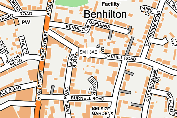 SM1 3AE map - OS OpenMap – Local (Ordnance Survey)