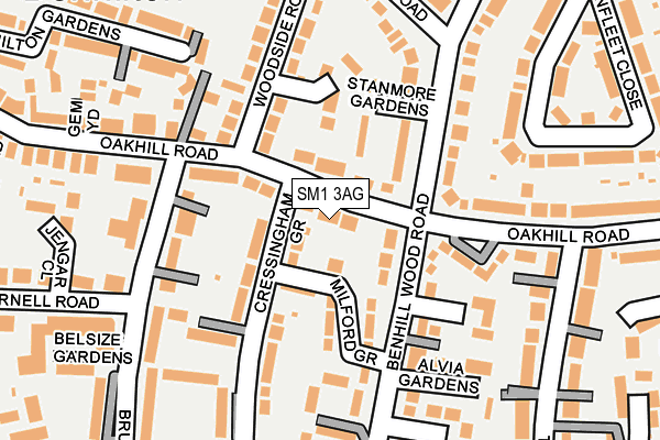 SM1 3AG map - OS OpenMap – Local (Ordnance Survey)
