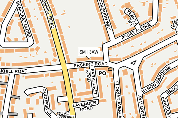 SM1 3AW map - OS OpenMap – Local (Ordnance Survey)