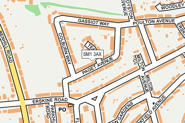 SM1 3AX map - OS OpenMap – Local (Ordnance Survey)