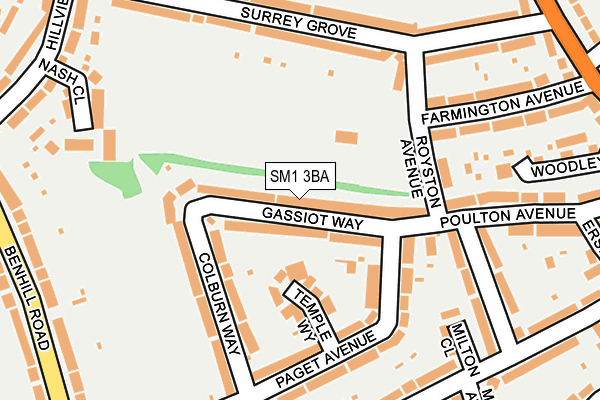 SM1 3BA map - OS OpenMap – Local (Ordnance Survey)