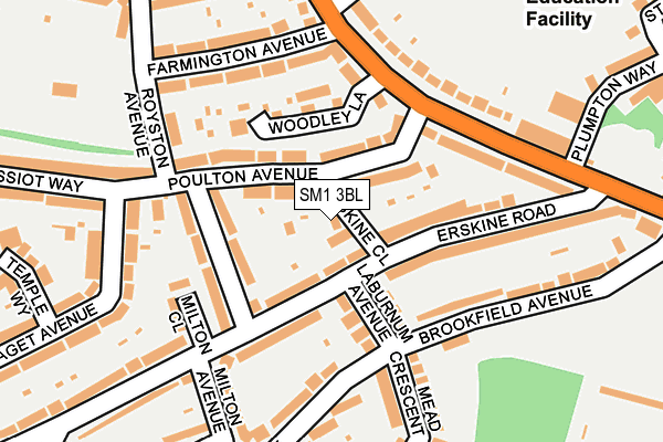 SM1 3BL map - OS OpenMap – Local (Ordnance Survey)