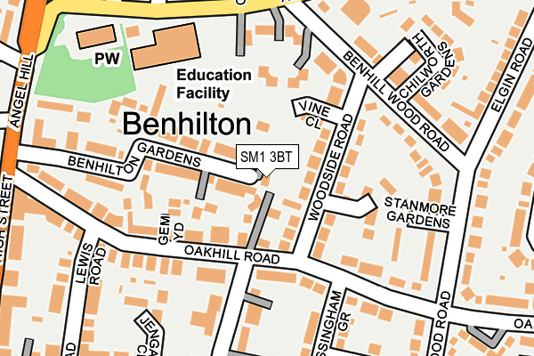 SM1 3BT map - OS OpenMap – Local (Ordnance Survey)