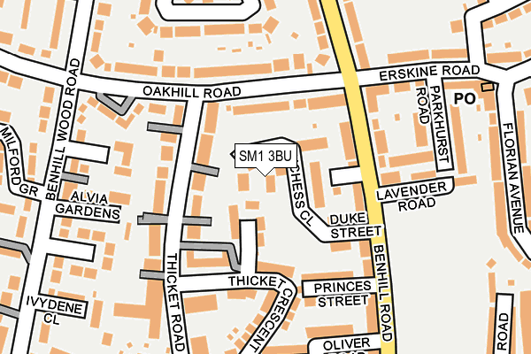 SM1 3BU map - OS OpenMap – Local (Ordnance Survey)