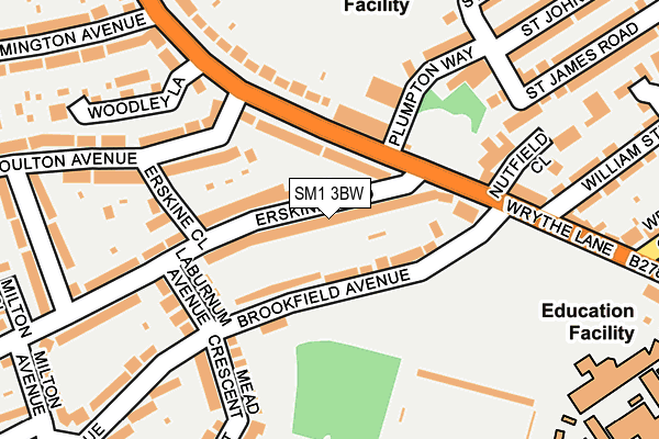 SM1 3BW map - OS OpenMap – Local (Ordnance Survey)