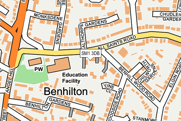 SM1 3DB map - OS OpenMap – Local (Ordnance Survey)