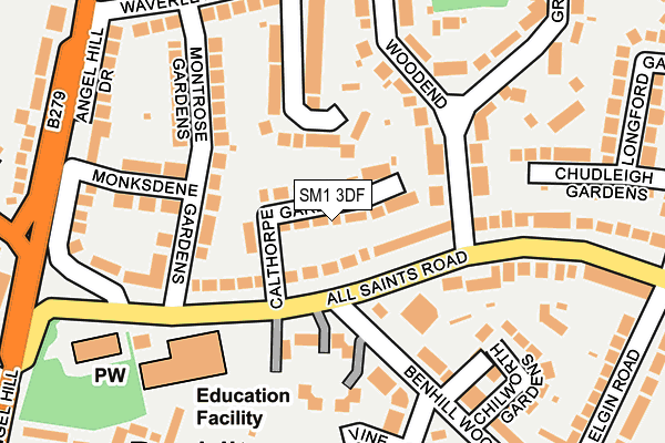 SM1 3DF map - OS OpenMap – Local (Ordnance Survey)