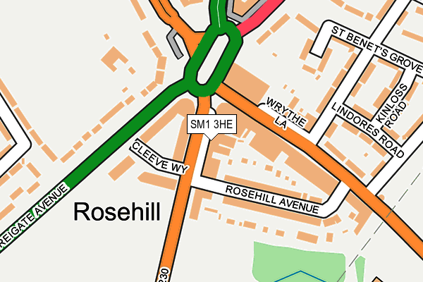 SM1 3HE map - OS OpenMap – Local (Ordnance Survey)