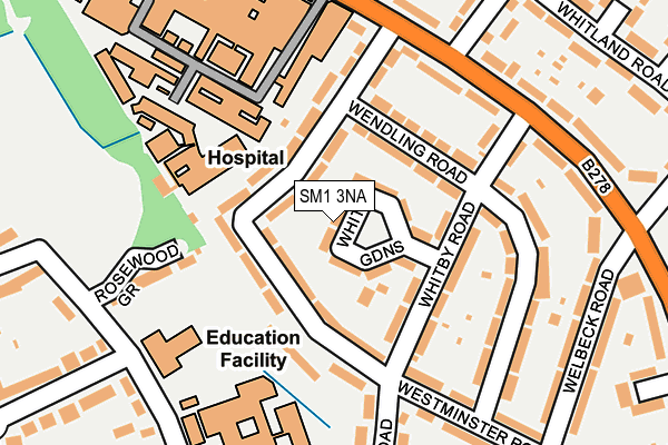 SM1 3NA map - OS OpenMap – Local (Ordnance Survey)