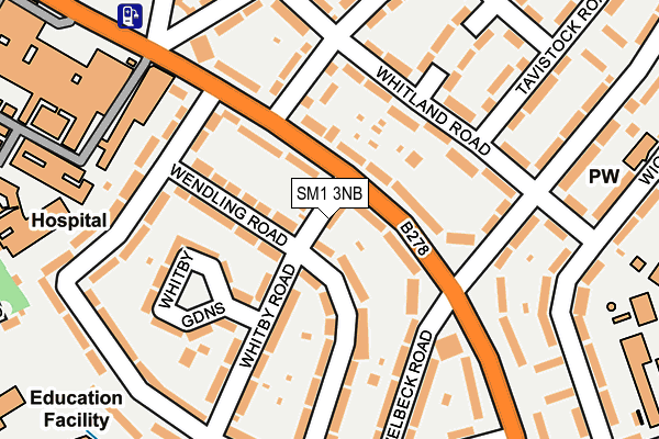 SM1 3NB map - OS OpenMap – Local (Ordnance Survey)