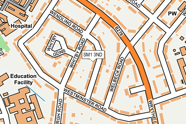SM1 3ND map - OS OpenMap – Local (Ordnance Survey)
