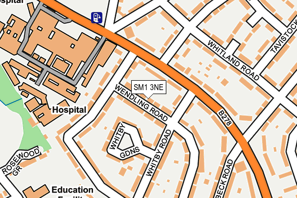 SM1 3NE map - OS OpenMap – Local (Ordnance Survey)