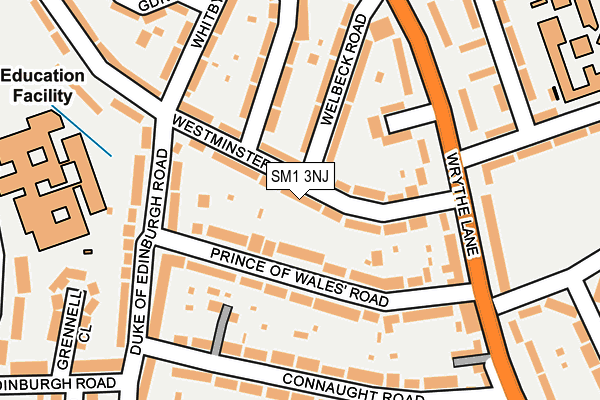 SM1 3NJ map - OS OpenMap – Local (Ordnance Survey)