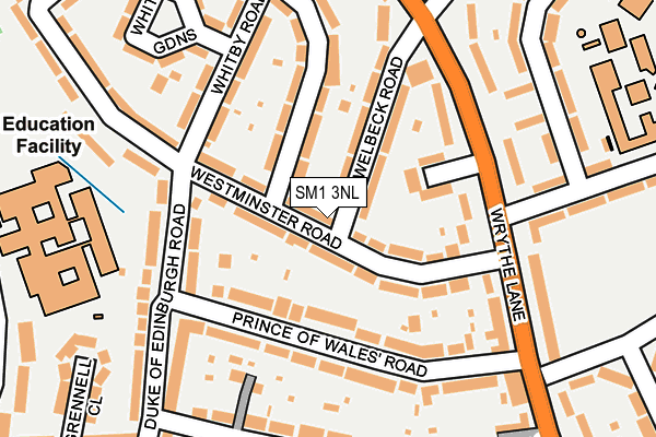 SM1 3NL map - OS OpenMap – Local (Ordnance Survey)