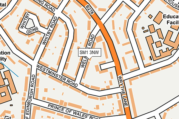 SM1 3NW map - OS OpenMap – Local (Ordnance Survey)