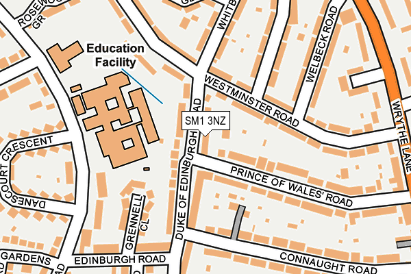 SM1 3NZ map - OS OpenMap – Local (Ordnance Survey)