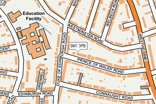 SM1 3PB map - OS OpenMap – Local (Ordnance Survey)