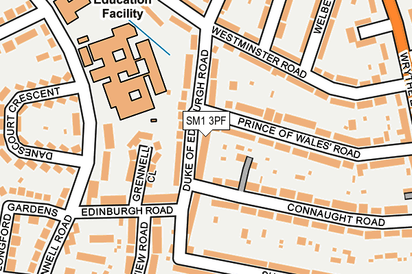 SM1 3PF map - OS OpenMap – Local (Ordnance Survey)