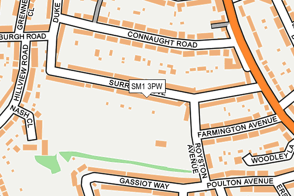 SM1 3PW map - OS OpenMap – Local (Ordnance Survey)