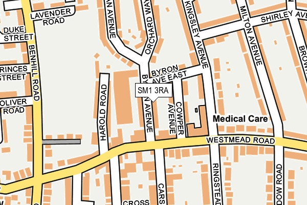 SM1 3RA map - OS OpenMap – Local (Ordnance Survey)