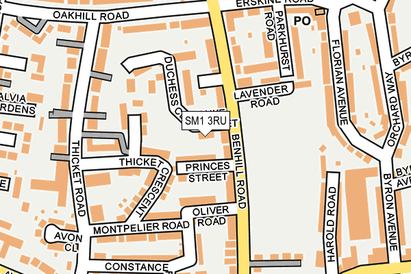 SM1 3RU map - OS OpenMap – Local (Ordnance Survey)