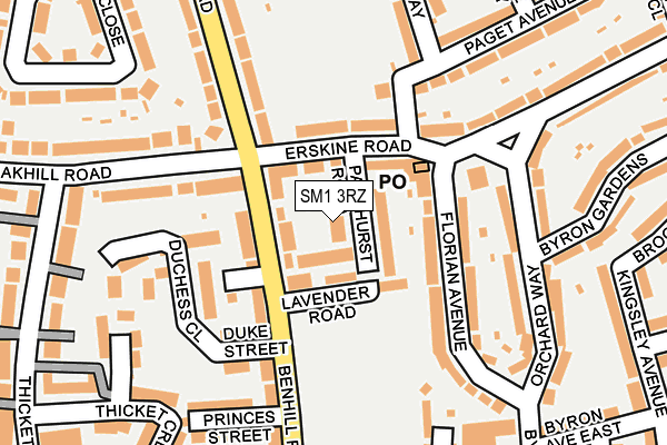 SM1 3RZ map - OS OpenMap – Local (Ordnance Survey)