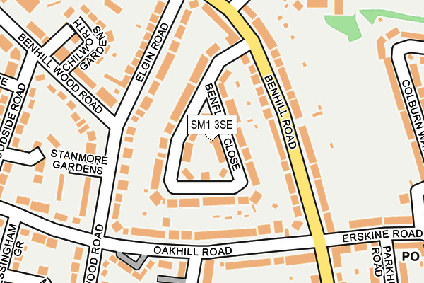 SM1 3SE map - OS OpenMap – Local (Ordnance Survey)