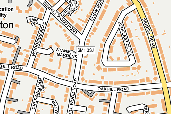 SM1 3SJ map - OS OpenMap – Local (Ordnance Survey)