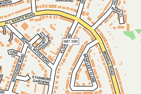 SM1 3SN map - OS OpenMap – Local (Ordnance Survey)