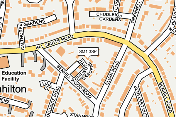 SM1 3SP map - OS OpenMap – Local (Ordnance Survey)