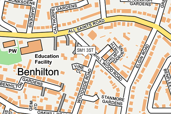 SM1 3ST map - OS OpenMap – Local (Ordnance Survey)