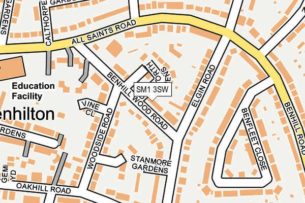 SM1 3SW map - OS OpenMap – Local (Ordnance Survey)