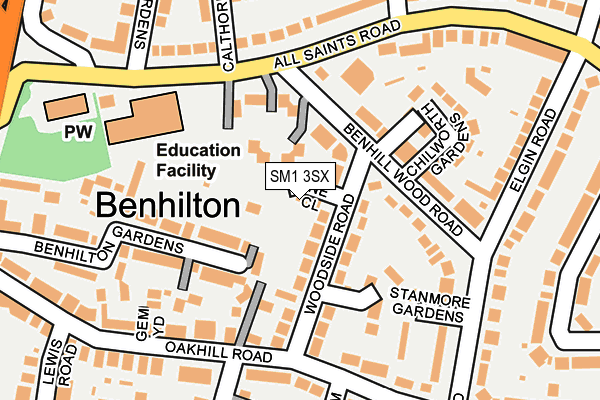 SM1 3SX map - OS OpenMap – Local (Ordnance Survey)