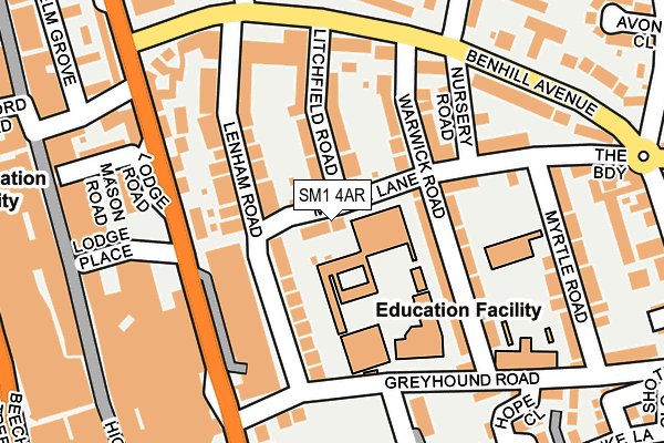 SM1 4AR map - OS OpenMap – Local (Ordnance Survey)