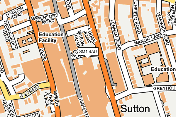 SM1 4AU map - OS OpenMap – Local (Ordnance Survey)