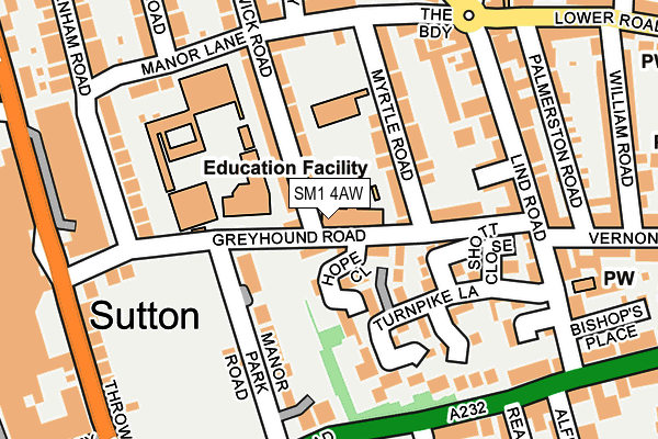 SM1 4AW map - OS OpenMap – Local (Ordnance Survey)