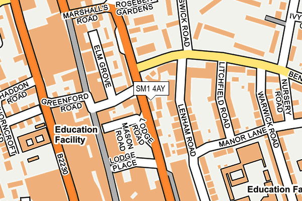 SM1 4AY map - OS OpenMap – Local (Ordnance Survey)