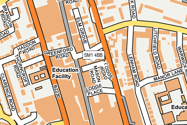 SM1 4BB map - OS OpenMap – Local (Ordnance Survey)