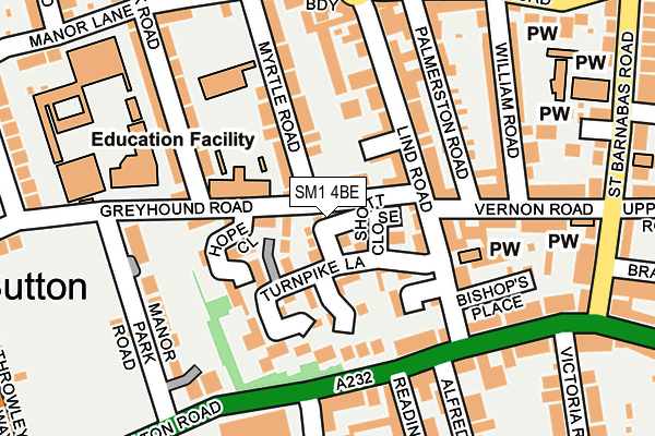 SM1 4BE map - OS OpenMap – Local (Ordnance Survey)