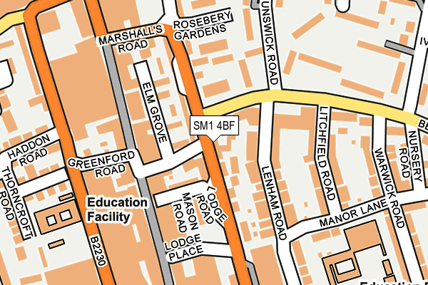 SM1 4BF map - OS OpenMap – Local (Ordnance Survey)