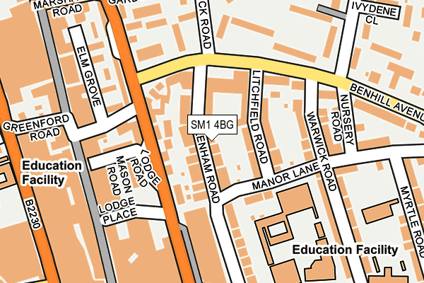 SM1 4BG map - OS OpenMap – Local (Ordnance Survey)