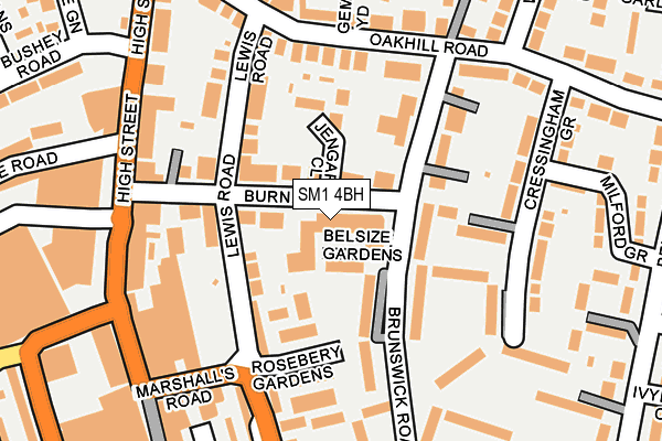 SM1 4BH map - OS OpenMap – Local (Ordnance Survey)