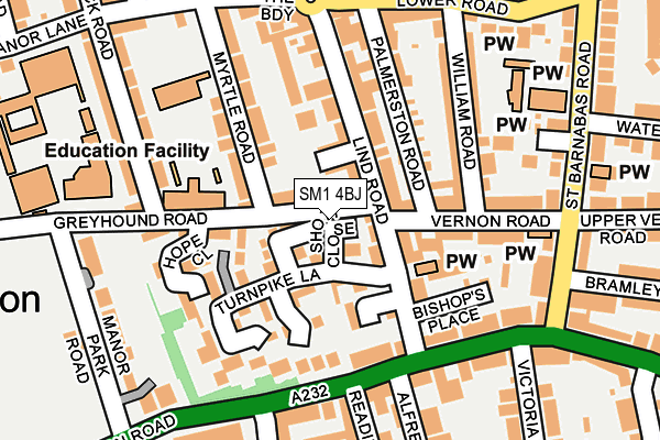 SM1 4BJ map - OS OpenMap – Local (Ordnance Survey)