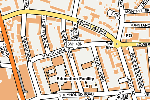 SM1 4BN map - OS OpenMap – Local (Ordnance Survey)