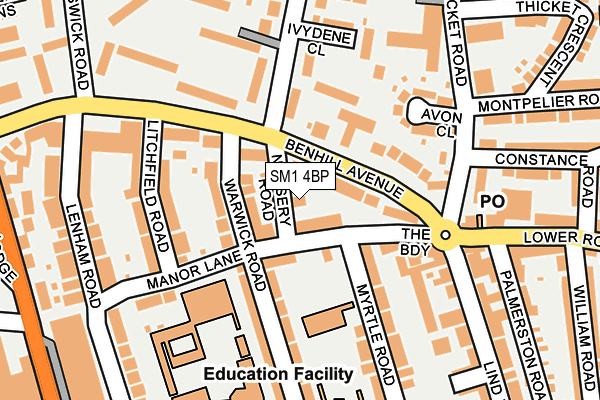 SM1 4BP map - OS OpenMap – Local (Ordnance Survey)