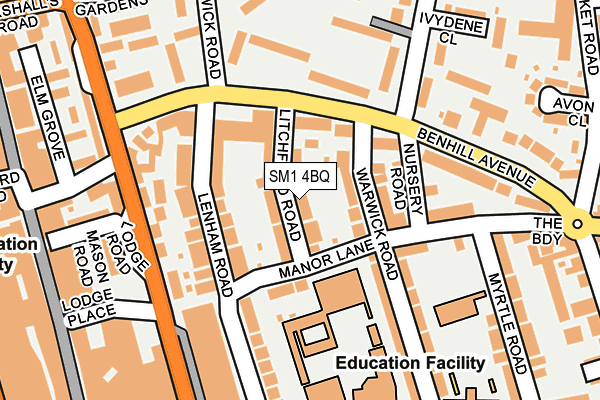 SM1 4BQ map - OS OpenMap – Local (Ordnance Survey)