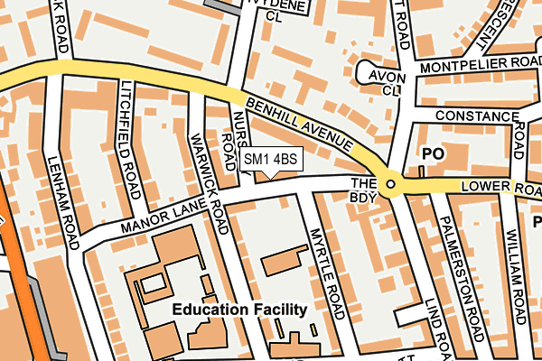 SM1 4BS map - OS OpenMap – Local (Ordnance Survey)