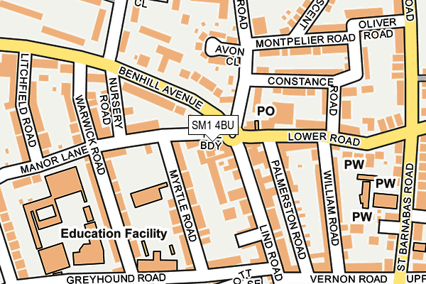 SM1 4BU map - OS OpenMap – Local (Ordnance Survey)