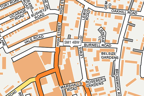 SM1 4BW map - OS OpenMap – Local (Ordnance Survey)