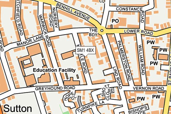 SM1 4BX map - OS OpenMap – Local (Ordnance Survey)